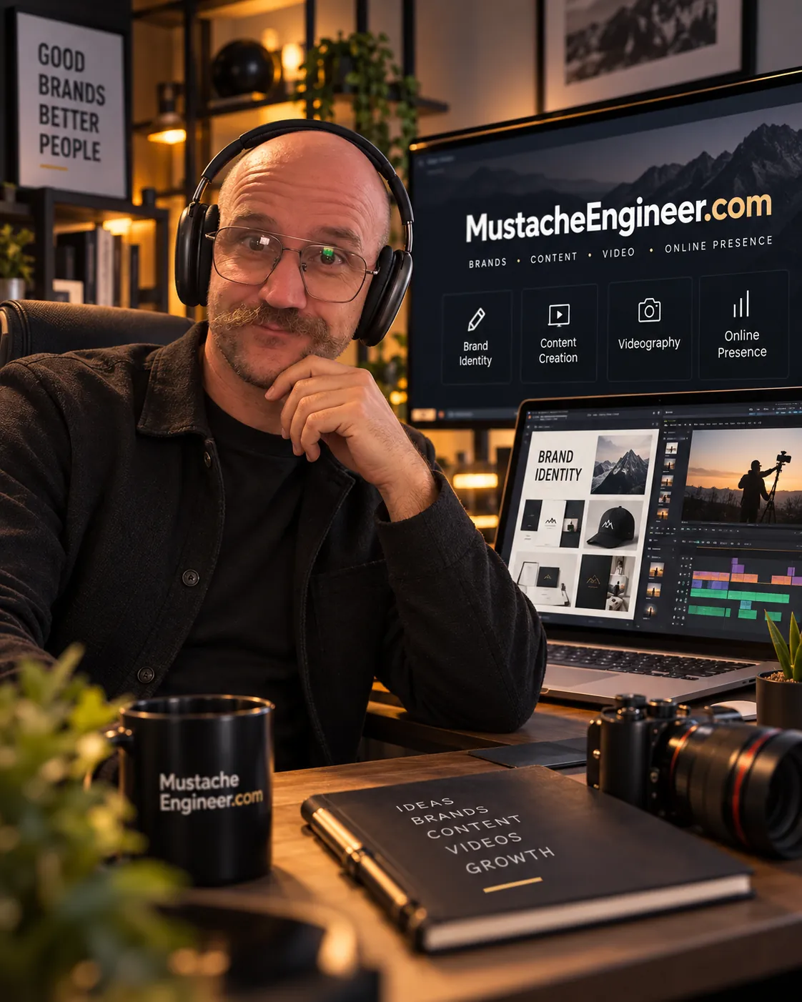 Peter, founder of Mustache Engineer, at his desk
